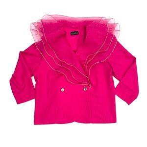 Vintage David Rose Hot Pink Double-Breasted Ruffled Organza Collar Blazer